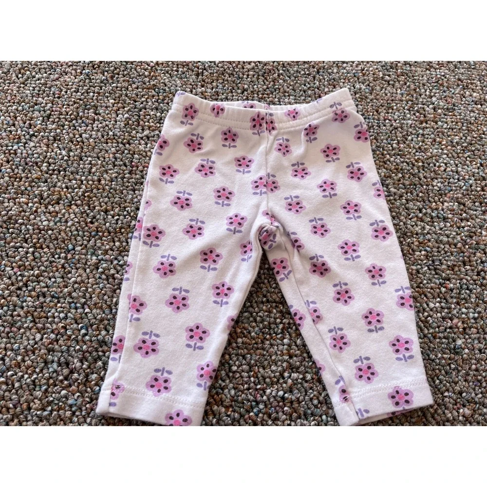 Carters Girls Purple Flower Patterned Leggings 3M Ankle Pants Floral Baby